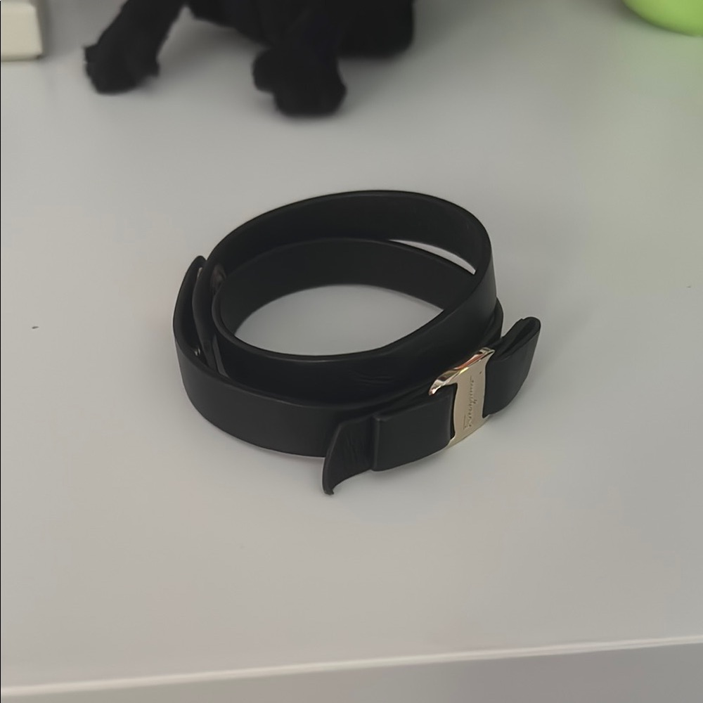 Salvatore Ferragamo Black Leather Wrap Bracelet with Button Clasp